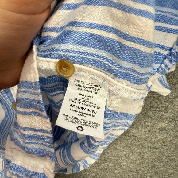 Terra & Sky Shirt Women 4X Plus Blue Striped Button Up Collared Short Sleeve - Picture 4 of 7